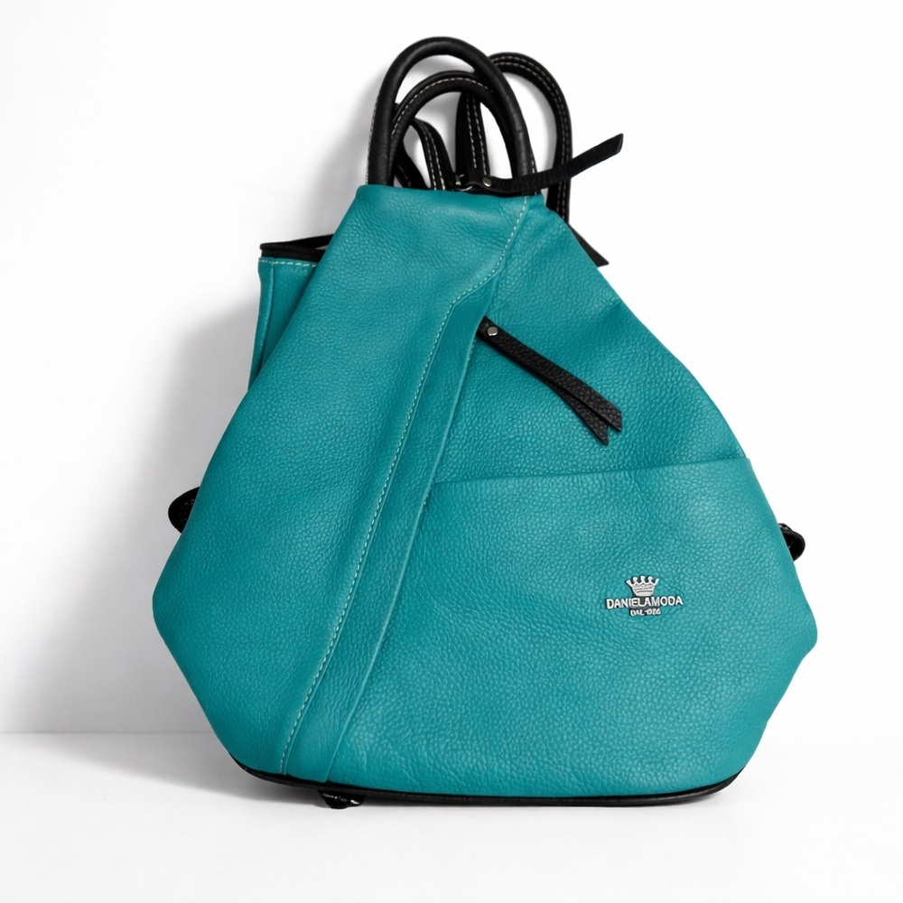 Italian Leather Teal Backpack Bag | Genuine Leather Convertible Purse